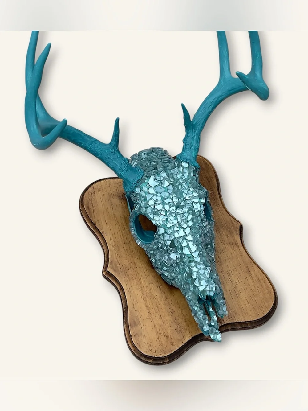 Turquoise Fireglass Bedazzled Deer Skull Wall Art Home Decor Boho taxidermy